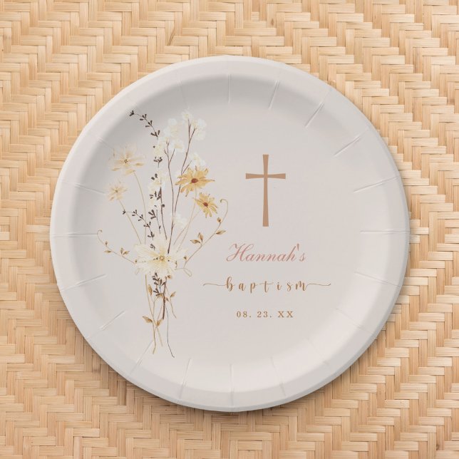 Elegant Wildflower Baptism / Christening  Paper Plate (Creator Uploaded)