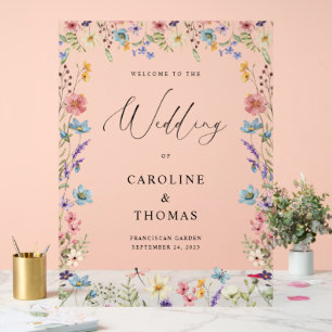 Elegant Wildflower Bloom Wedding Welcome Acrylic Sign
