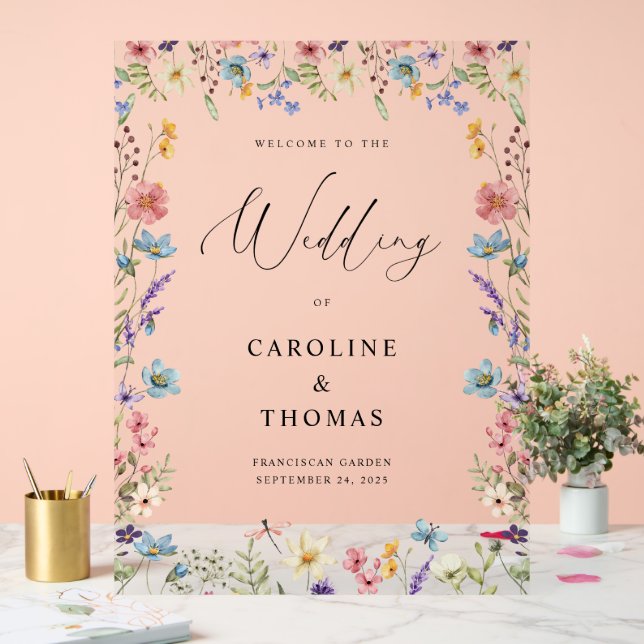 Elegant Wildflower Bloom Wedding Welcome Acrylic Sign (Wedding)