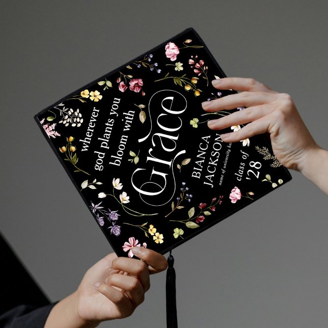 Elegant Wildflower 'Bloom with Grace' Graduate Graduation Cap Topper (Creator Uploaded)