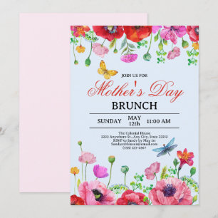 Elegant Wildflower Blue Chic Mother's Day Brunch Invitation