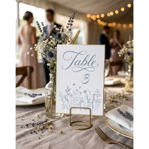 Elegant Wildflower Blue Handwritten Table Number