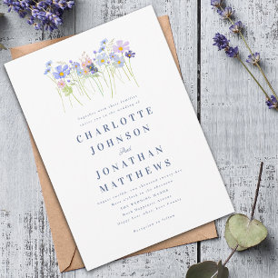 Elegant Wildflower Blue Pink Floral Wedding Invitation