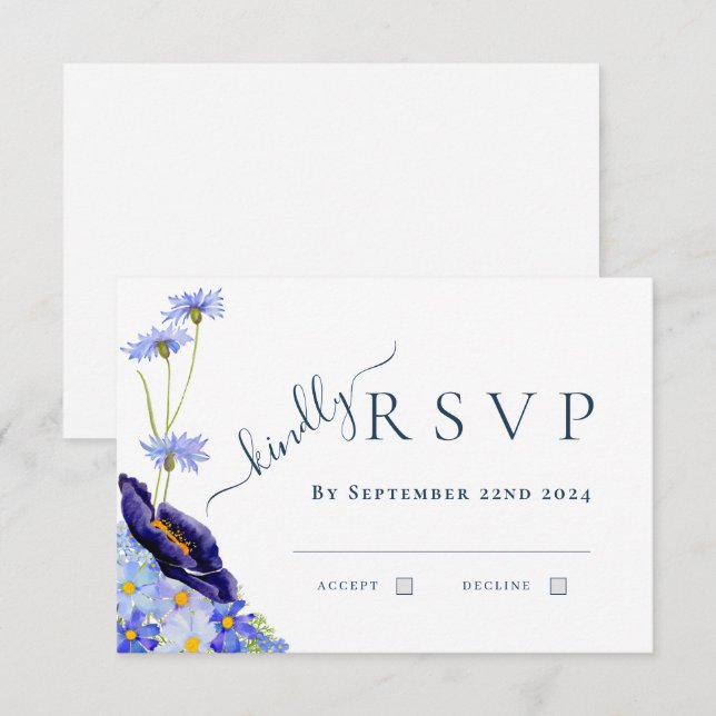 Elegant Wildflower Blue Wedding Response (Front/Back)