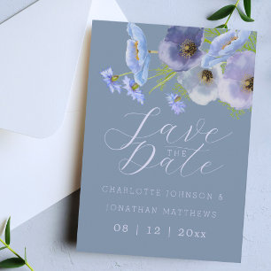 Elegant Wildflower Boho Dusty Blue Floral Wedding Save The Date