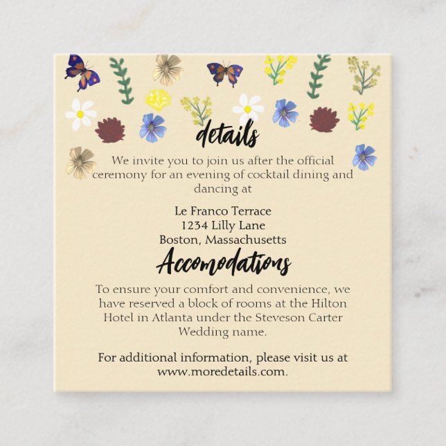 Elegant Wildflower Boho Eggshell Wedding Enclosure Card (Front)