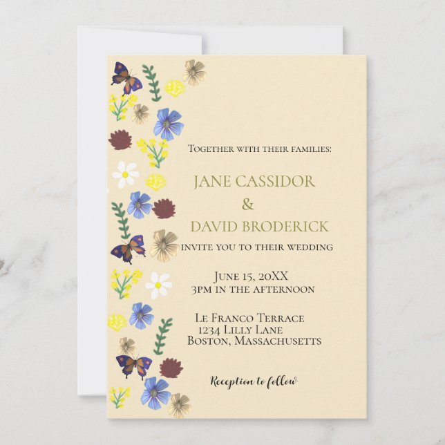 Elegant Wildflower Boho Eggshell Wedding Invitation (Front)