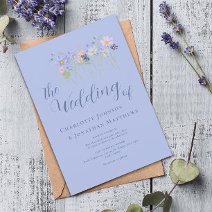 Elegant Wildflower Boho Floral Blue & Pink Wedding Invitation