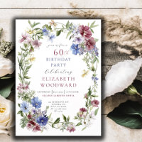 Elegant Wildflower Boho Watercolor 60th Birthday 
