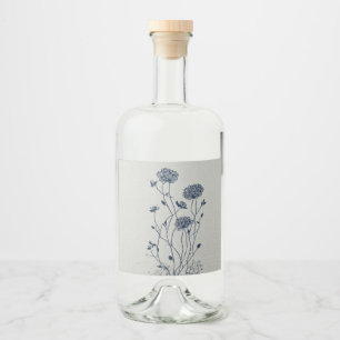 Elegant Wildflower Botanical Line Art Liquor Bottle Label
