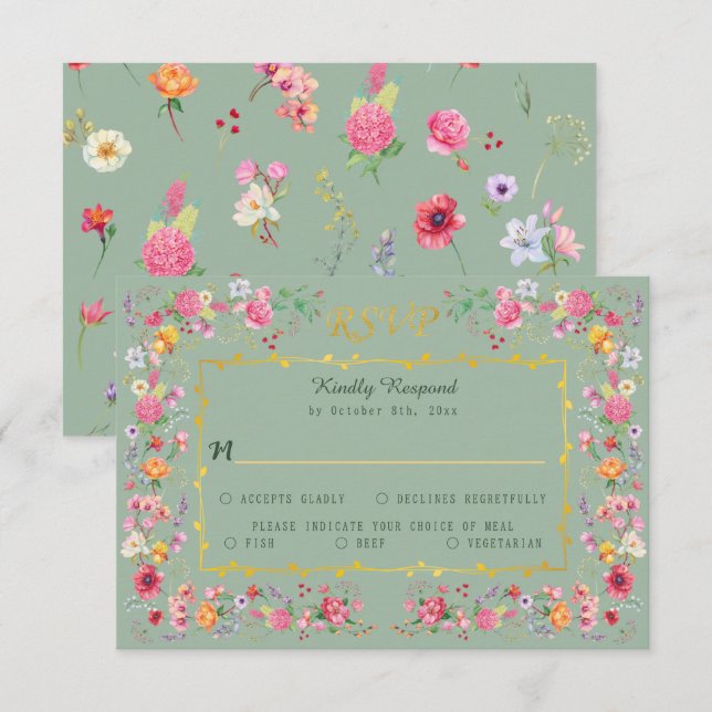 Elegant Wildflower Botanical Spring Garden Wedding RSVP Card (Front/Back)