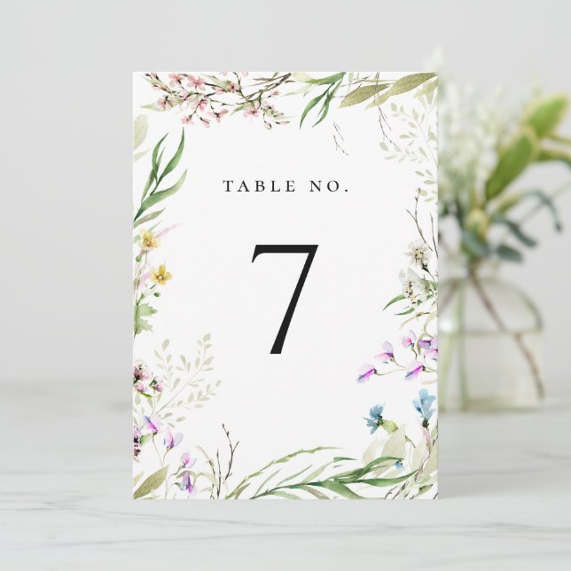 Elegant Wildflower Botanical Table Number (Standing Front)