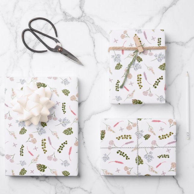 Elegant Wildflower Botanical Wrapping Paper Sheet (Front)
