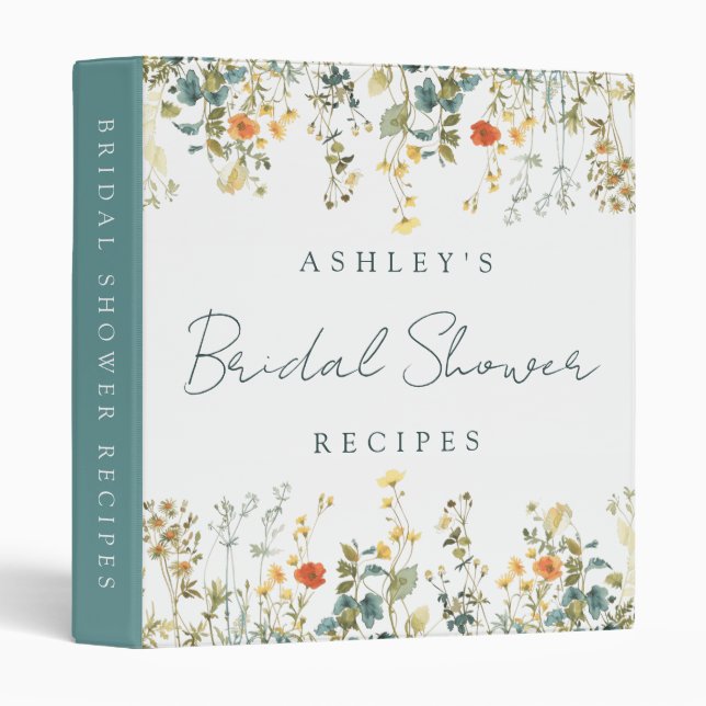 Elegant Wildflower Bridal Shower Recipe Binder (Front/Spine)