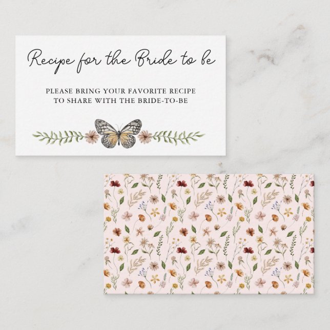 Elegant Wildflower Bridal Shower Share A Recipe  Enclosure Card (Front/Back)