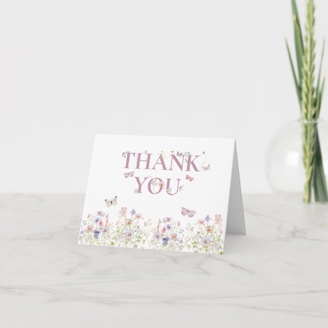 Elegant Wildflower Butterflies Pink Girl Thank You (Front)