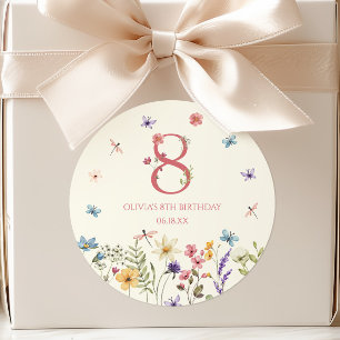 Elegant Wildflower Butterfly 8th Birthday Party Classic Round Sticker