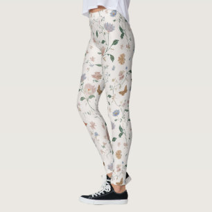 Elegant Wildflower & Butterfly Toile-De-Jouy Leggings