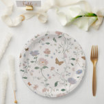 Elegant Wildflower & Butterfly Toile-De-Jouy  Paper Plate<br><div class="desc">A soft and sophisticated seamless pattern featuring delicate wildflowers,  leafy stems,  and graceful butterflies in muted pastel tones. This nature-inspired design creates a calm,  vintage aesthetic—perfect for timeless,  feminine,  and elegant products.</div>