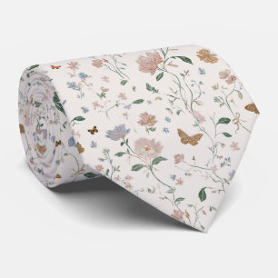 Elegant Wildflower & Butterfly Toile-De-Jouy  Tie
