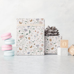 Elegant Wildflower & Butterfly Toile-De-Jouy  Wrapping Paper