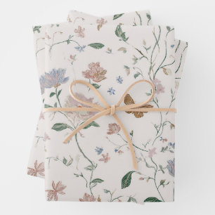 Elegant Wildflower & Butterfly Toile-De-Jouy  Wrapping Paper Sheet