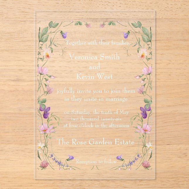 Elegant Wildflower Clear Acrylic Wedding Invitatio Acrylic Invitations (Front)