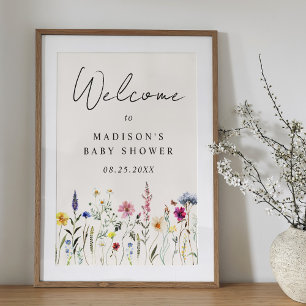 Elegant Wildflower Cream Baby Shower Welcome Sign