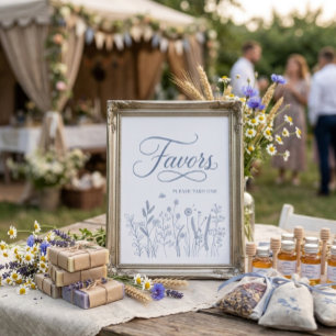 Elegant Wildflower Dusty Blue Handwritten Favours  Poster