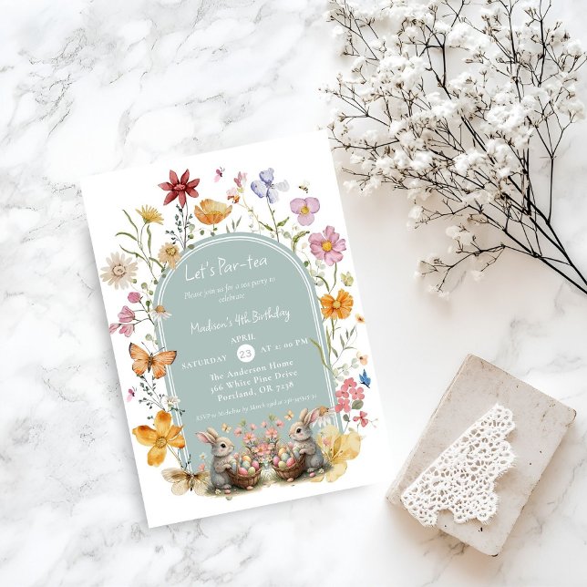 Elegant Wildflower Easter Birthday ParTea  Invitation (Creator Uploaded)