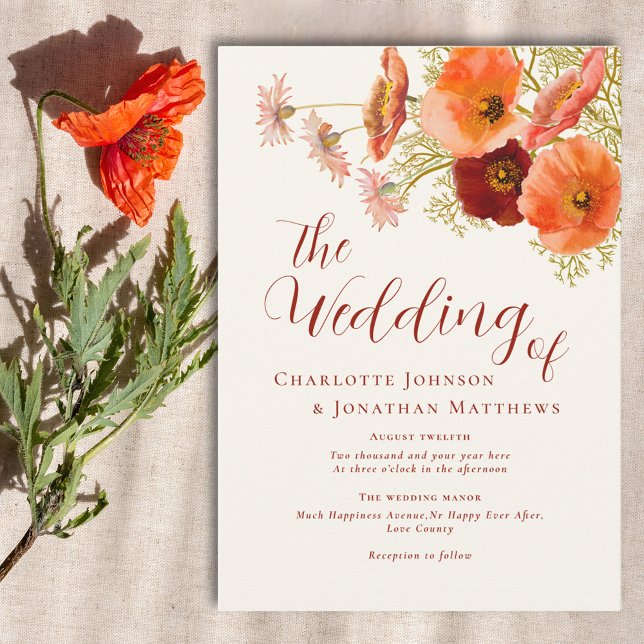 Elegant Wildflower Fall Wedding Invitation (Boho wildflower wedding invitation )