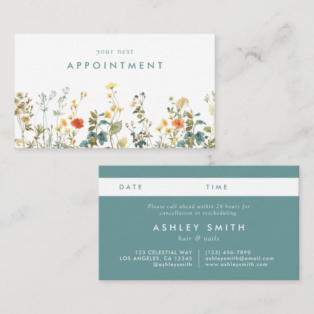 Elegant Wildflower Field Appointment Card (Front/Back)