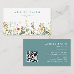 Elegant Wildflower Field QR Code Business Card