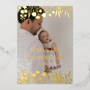 Elegant Wildflower First Father's Day Photo Dad Foil Holiday Card