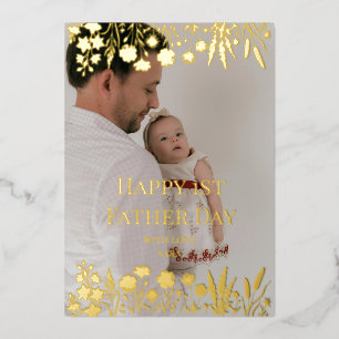 Elegant Wildflower First Father's Day Photo Dad Foil Holiday Card