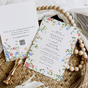 Elegant Wildflower Floral Boho QR Code Wedding Invitation