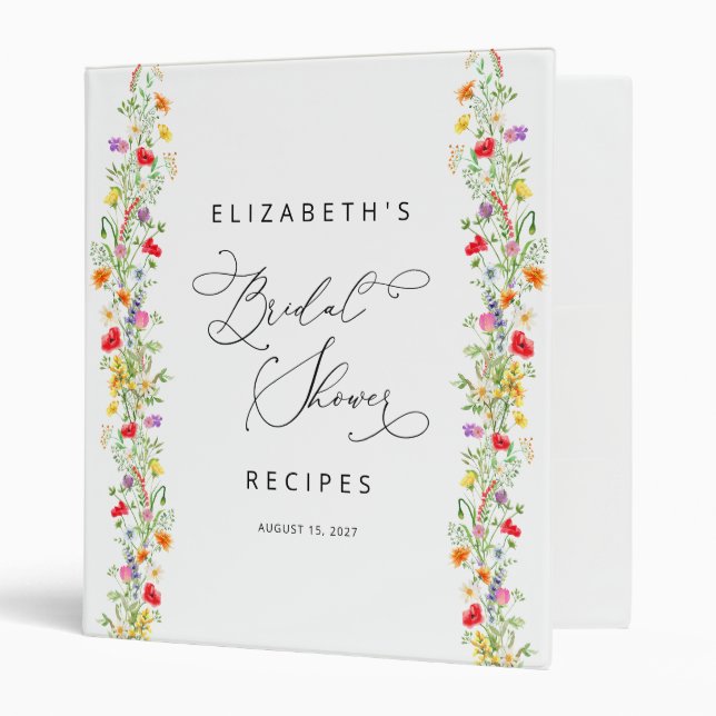 Elegant wildflower floral bridal shower 3 ring  binder (Front/Inside)