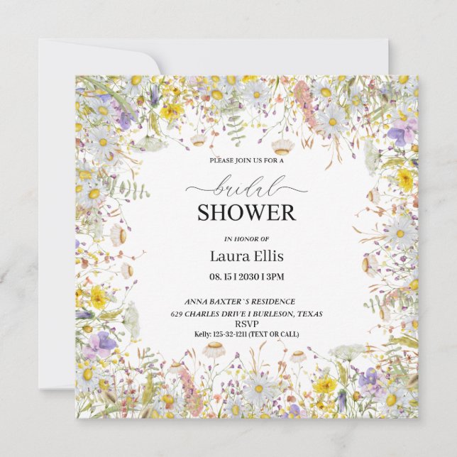 Elegant wildflower floral bridal shower invitation (Front)