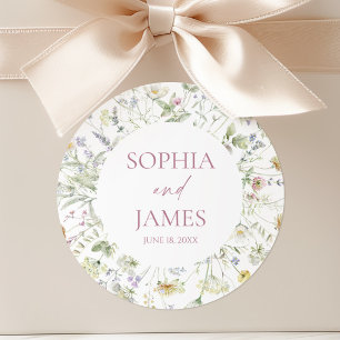 Elegant Wildflower Floral Flowers Wedding Classic Round Sticker