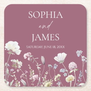 Elegant Wildflower Floral Flowers Wedding Square Paper Coaster