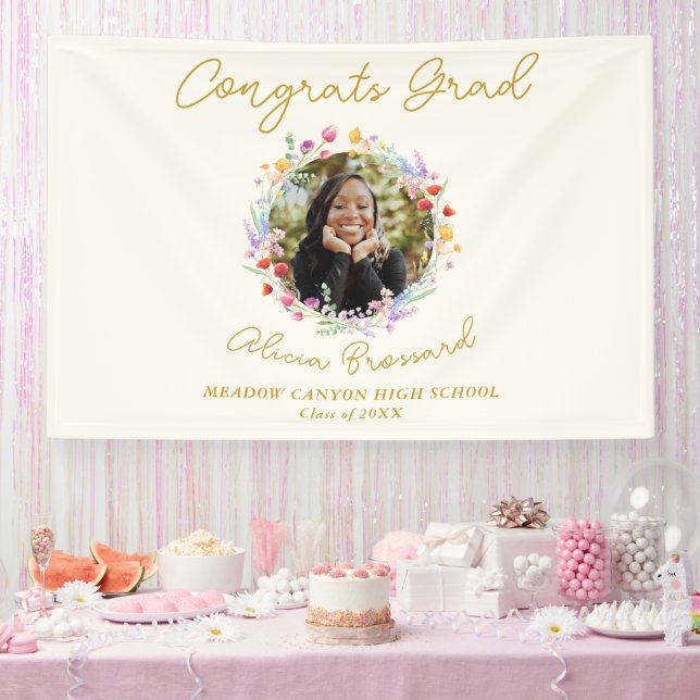 Elegant Wildflower Floral Graduation Photo Banner (Party)