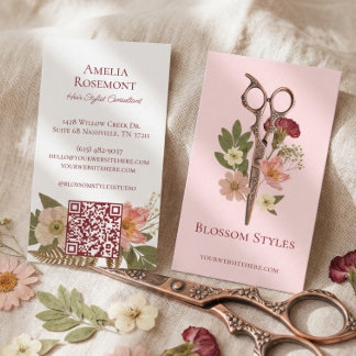 Elegant Wildflower Floral Hair Stylist Scissors Business Card