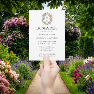 Elegant Wildflower Floral Monogram Crest Wedding Invitation