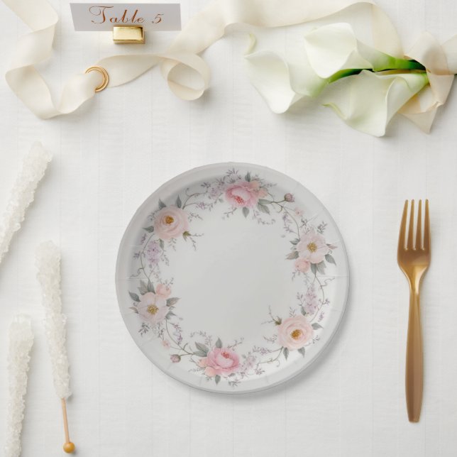 Elegant wildflower Floral Pattern summer wedding Paper Plate (Wedding)