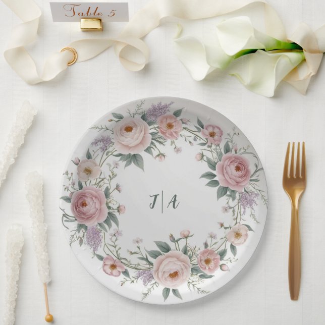 Elegant wildflower Floral Pattern summer wedding Paper Plate (Wedding)