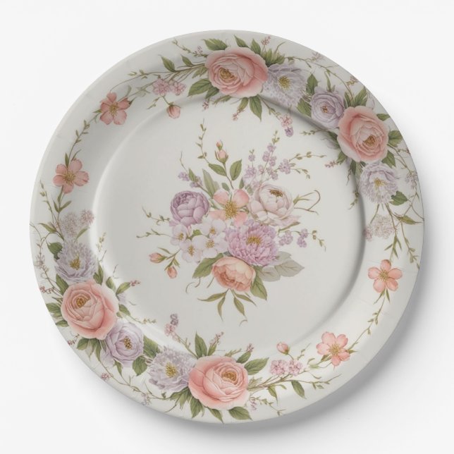 Elegant wildflower Floral Pattern summer wedding Paper Plate (Front)