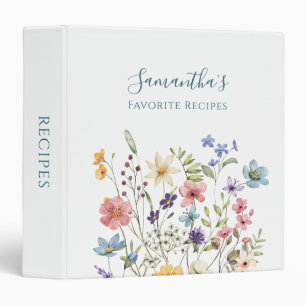 Elegant Wildflower Floral Personalized Recipe Binder