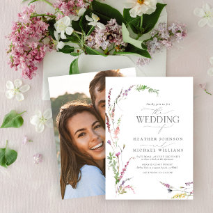 Elegant Wildflower Floral Watercolor Photo Invitation