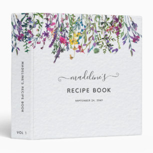 Elegant Wildflower Floral Watercolor Recipe Binder