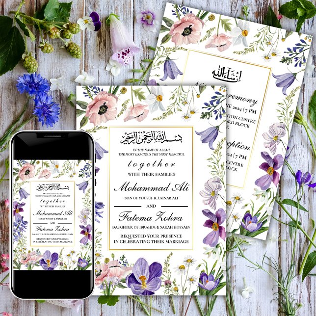Elegant Wildflower Frame Muslim Wedding Nikah Invitation (Creator Uploaded)